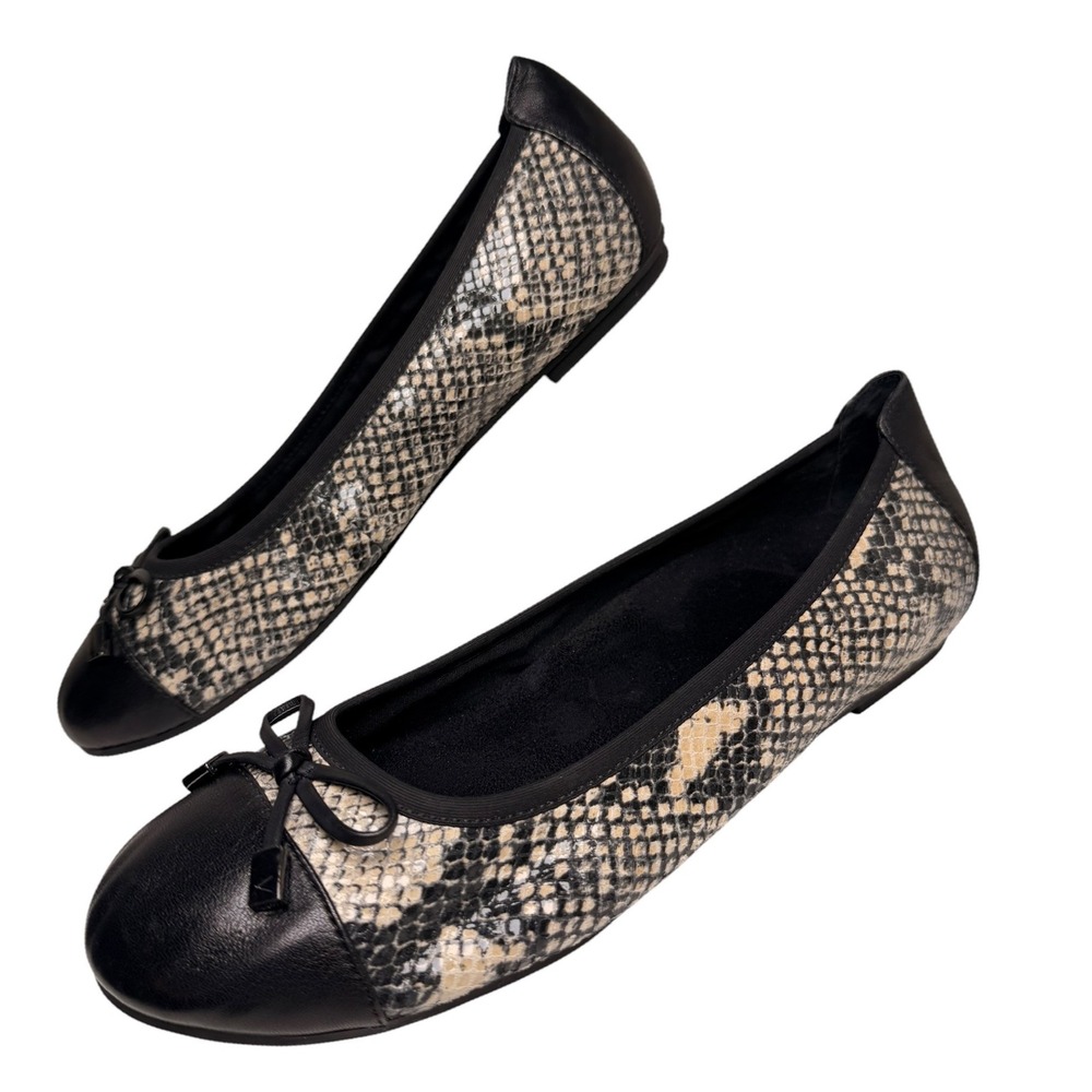 Vionic Minna Ballet Flats Womens 9 Snake Print Black Cap Toe Bow Comfort